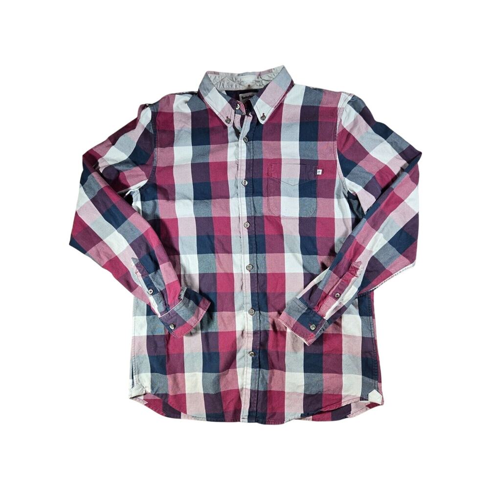 Timberland Men’s Medium Flannel Button Down Shirt Organic Cotton Long Sleeve Red